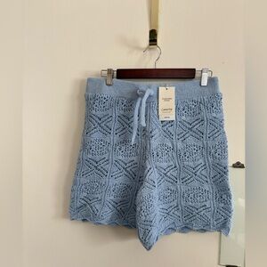 NWT Baby blue crochet drawstring shorts in sustainable cotton